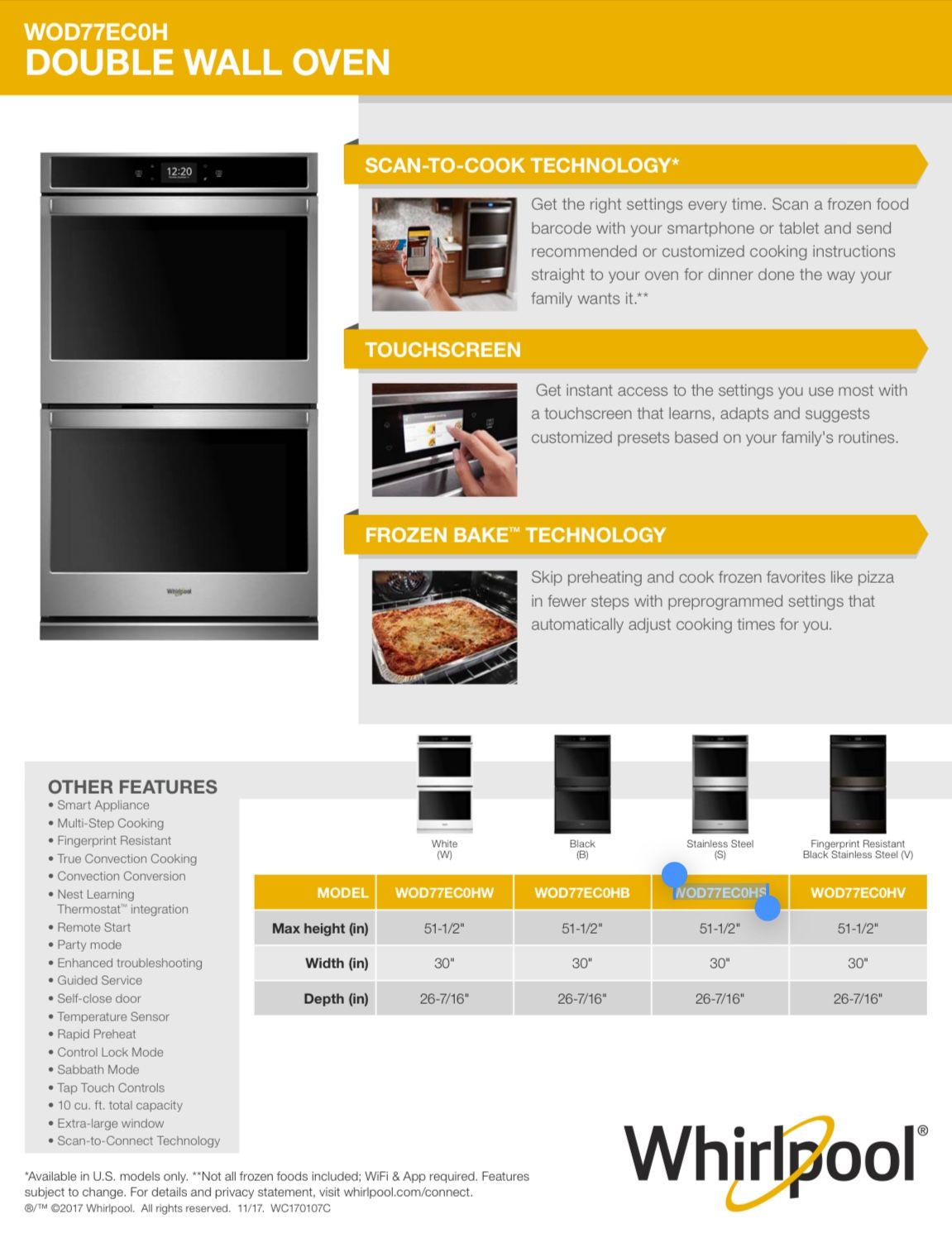 10.0 cu. ft. Smart Double Convection Wall Oven with Air Fry, when Connected