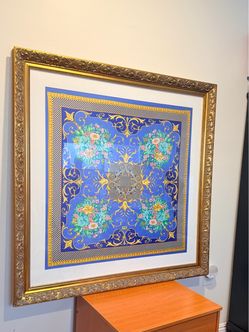 Authentic Framed Versace Silk Scarf Luxury Wall Art (Baroque Design)