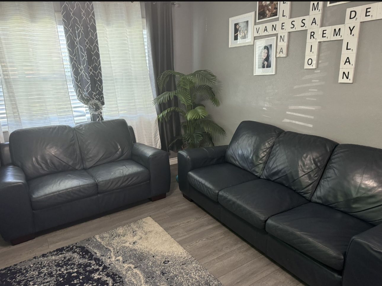 Set Of Blue Leather Couches