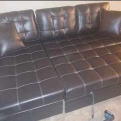 2pcs Sectional Sofa w/ storage chaise & pullout bed