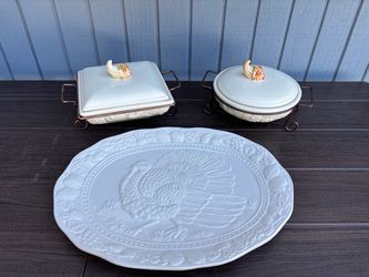 Vintage International China Company thanksgiving severing dishes and turkey platter
