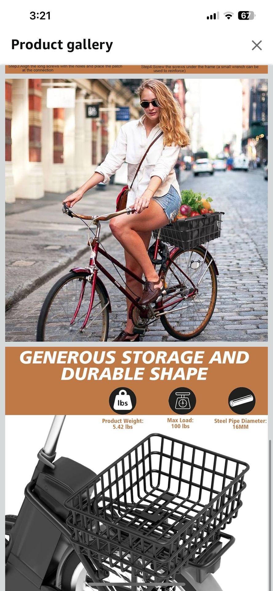 Bike Basket Rear, Bicycle Basket with Liner,Waterproof Cover,Cargo Net, Large Bike Back Baskets, Heavy Duty Rear Bicycle Baskets for Most Bikes and E-