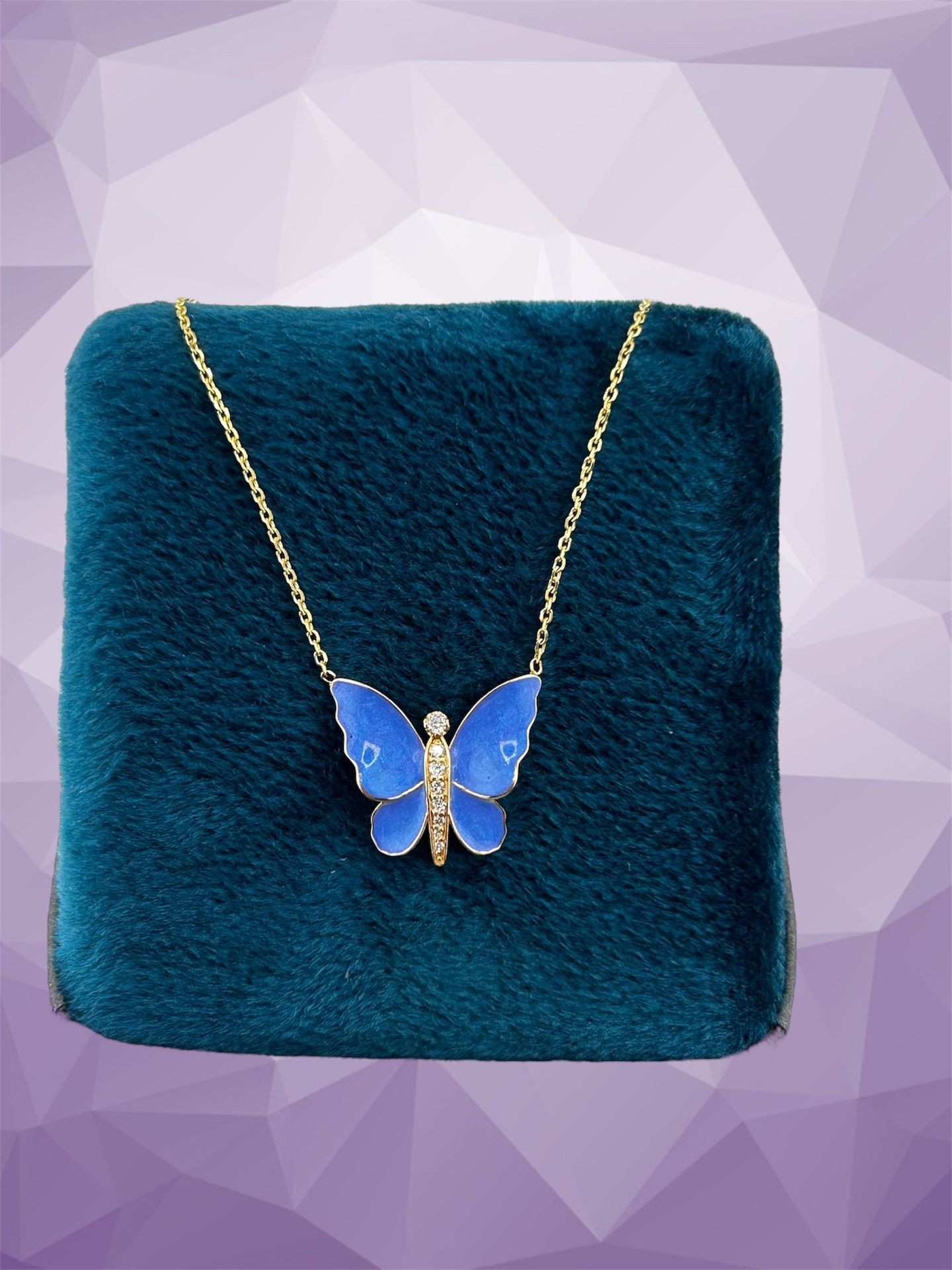 Diamond Butterfly Pendant In 14k Yellow Gold Necklace 