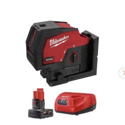M12 12-Volt Lithium-lon Cordless Green 125 ft. Cross Line and Plumb Points Laser Level with 4.0 Ah Battery and Charger