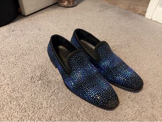 Moretti Gold Label Blue Rhinestone Smoking Loafers – Men’s Size 11