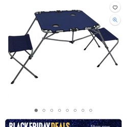 Ozark Trail 2-In-1 Steel Camping Chair&Table Set with Two Seats, Rectangular Table Top