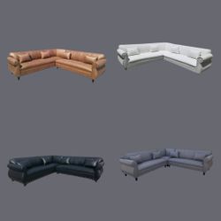 NEW 9x9ft Sectional COUCHES, Orange, Light GREY, Dark BROWN, Camel LEATHER  Sofa Set  2pcs./ More Color FABRIC Available. 