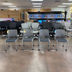 Sit-On-It Lumin Stackable Rolling Side Chairs in Blue/Gray! with Store Warranty