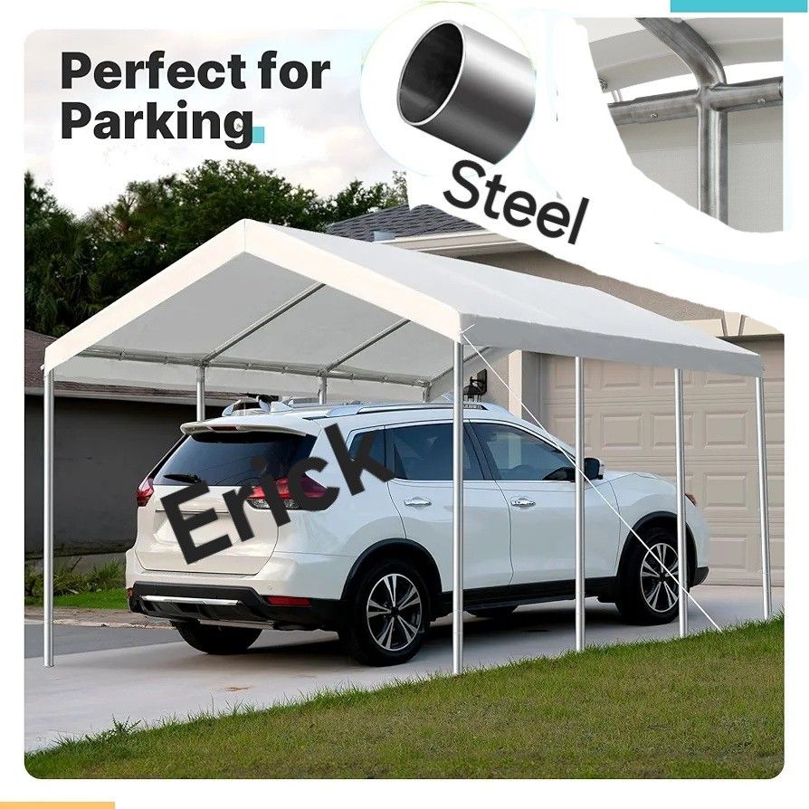 Canopy Party Tent, 10x20ft Heavy Duty Portable Garage, Car Port with Storage Shed, Car Canopy with All-Season Tarp for Car, Truck, Boat, Party, White