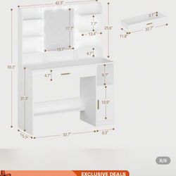 white vanity with led lights