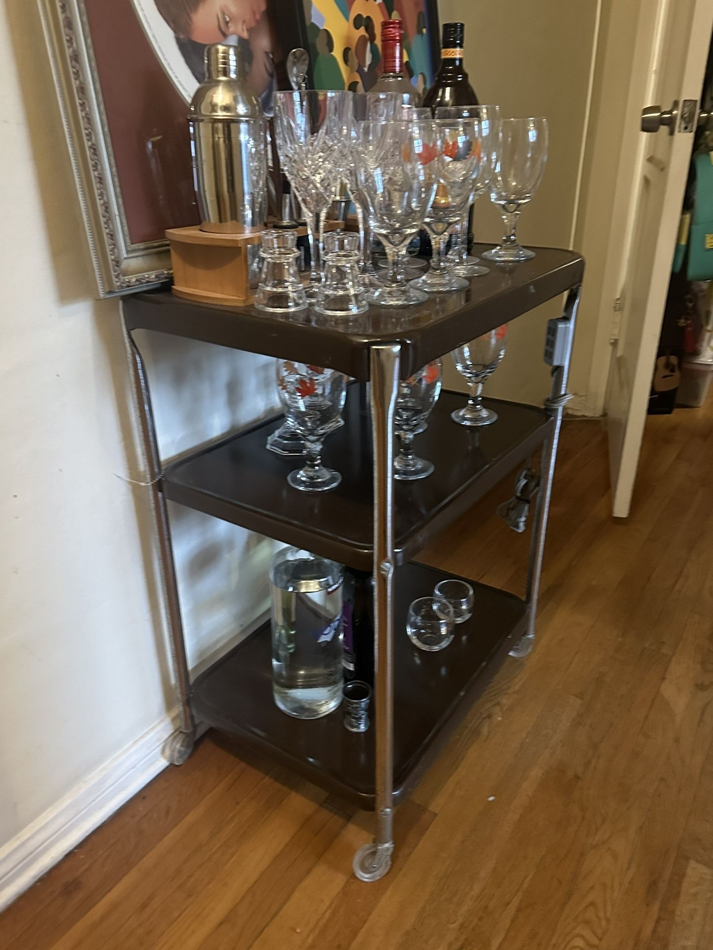 Vintage Metal Bar Cart With Wheels
