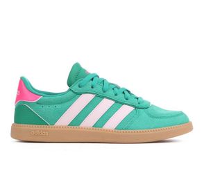 adidas BREAKNET SLEEK J Teal Suede Sneaker with Pink Stripes