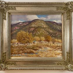 Oil painting on canvas by Ralph LEYBA Taos Pueblo