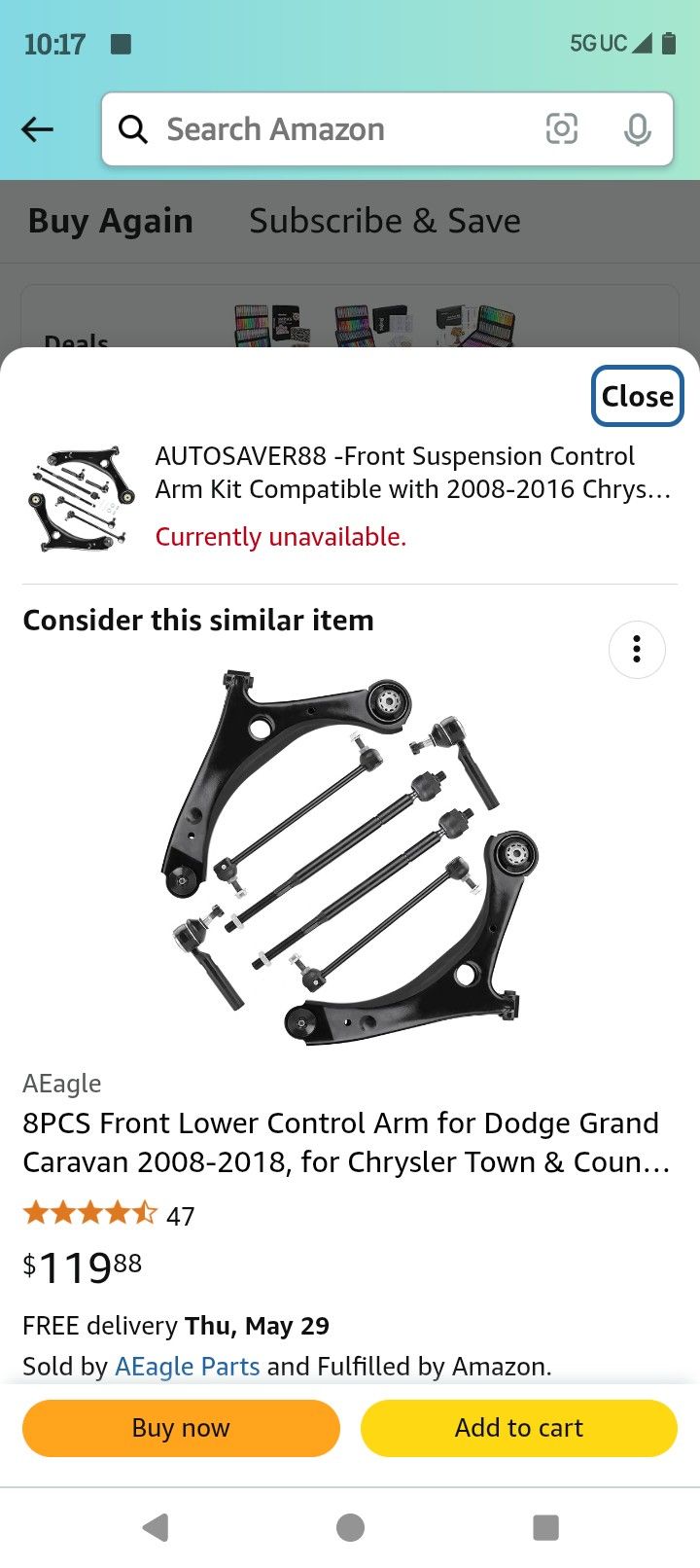 Dodge Grand Caravan and Chrysler Town and Country 2006-2010 compatible Headlights with bulbs, motor mounts and Front control arm suspension kit
