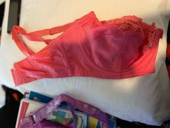 Pink Satin Lace Trim Underwire Bra