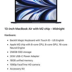 Mac Book Pro Midnight Blue, 16 Gigs Ram, M2 Chip, December 2022