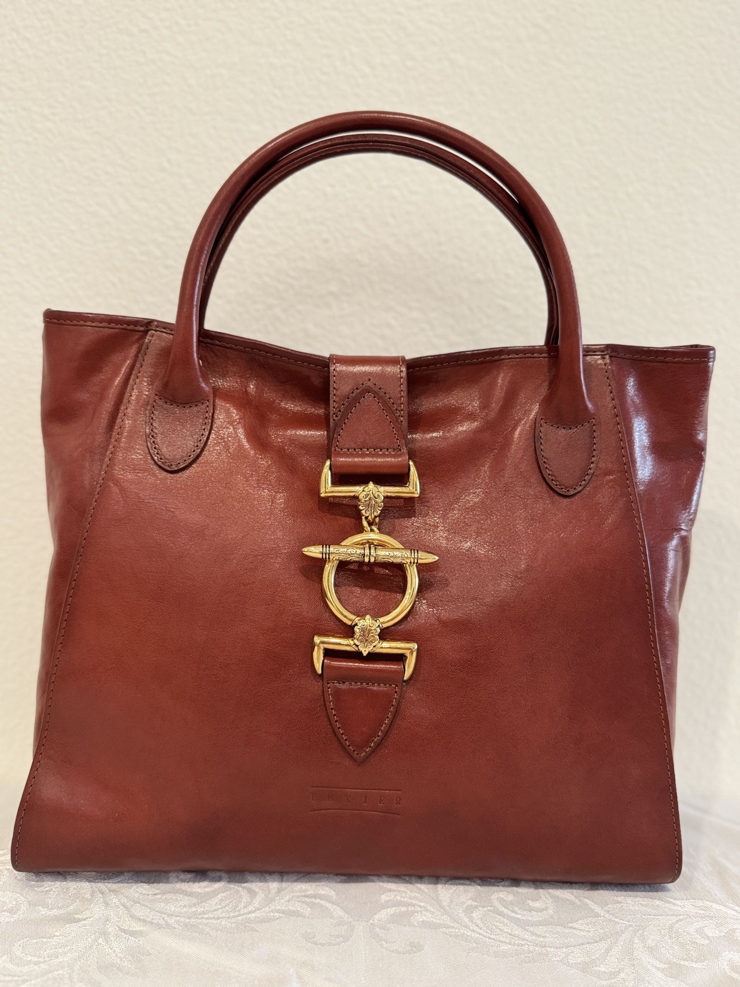 Vintage Genuine Leather Top Handle, Gold Hardware