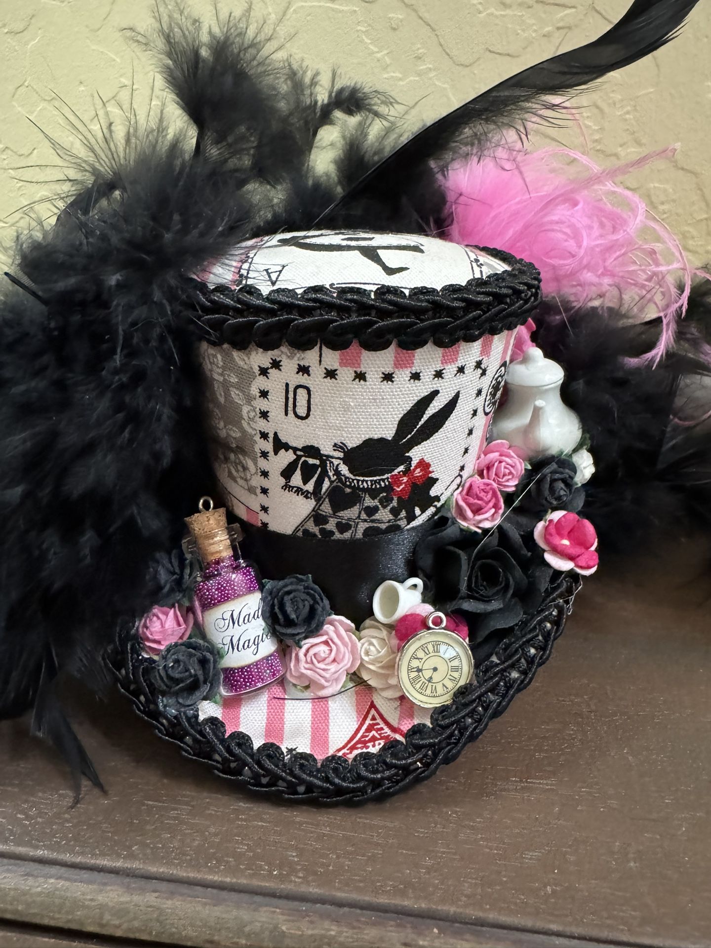 Handmade Mini Top Hat (Black & Pink)