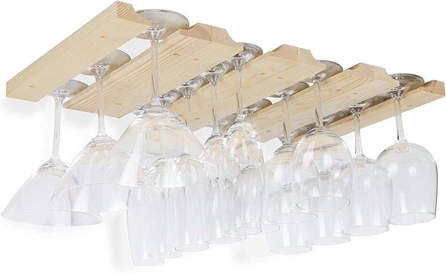  4 Sectional Adjustable Under Cabinet Mount Wood Stemware Rack Hanging Shelf 