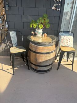 Wine Barrel Glass Top Table
