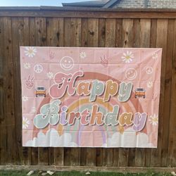 Retro Large Happy  Birthday Canvas Sign 