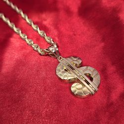 10k Gold Rope Chain & Dollar Sign Pendant 