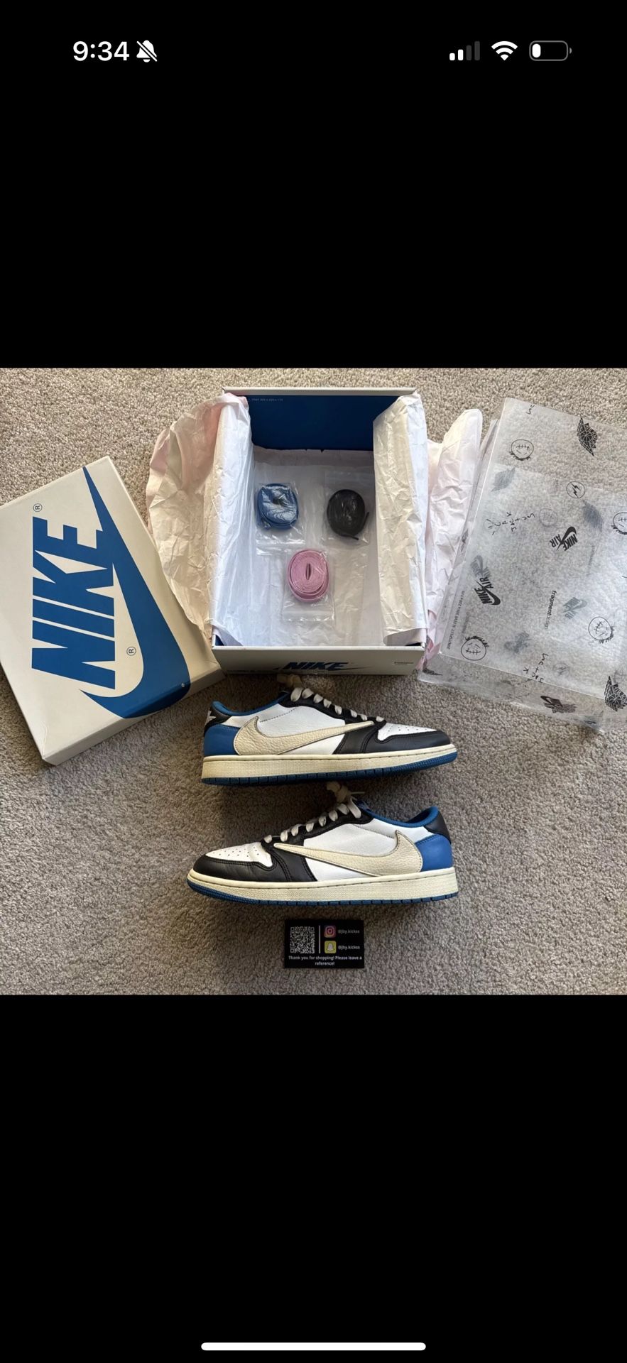 Size 9 - Jordan 1 Retro x Fragment Design x Travis Scott Low Blue