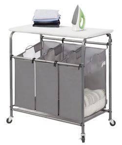 3-Section Laundry Sorter with Foldable Ironing Board