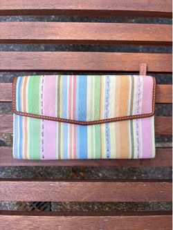 Fossil Vintage Striped Leather Wallet Clutch Pastel