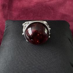 Ring Carved Silver 925 Red Stone Size 5