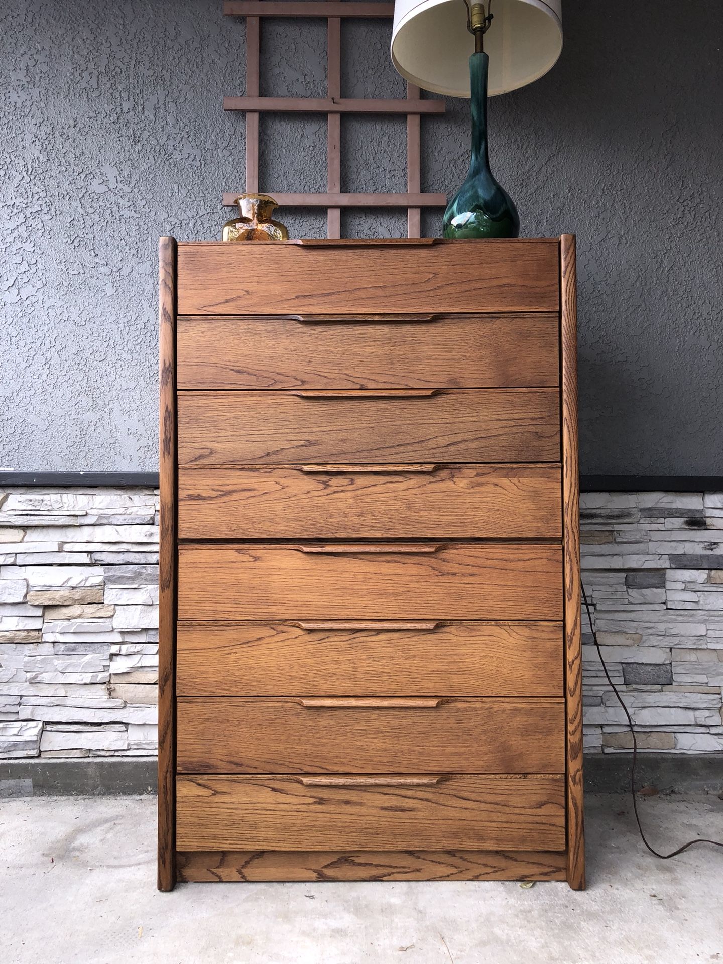 Mid Century Modern Oak Tall Dresser by Barzilay Furniture