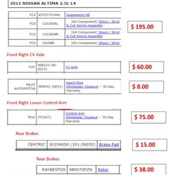 2011 nissan outlet altima parts