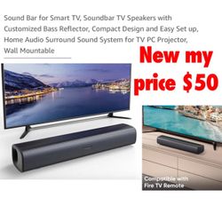 New in box Sound Bar for Smart TV, with Customized Bass Reflector, Compact Design and Easy Set up, Home Audio Surround Sound System for TV PC Projecto
