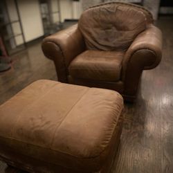Brown Leather Ottoman Set