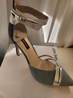 Nine West denim heels ankle strap pointed toe
