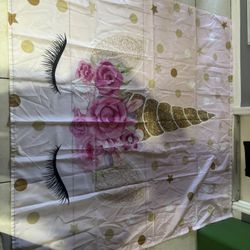 Unicorn Shower Curtain And Shower Hooks