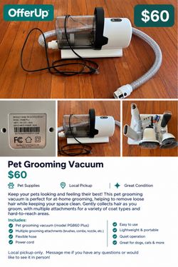Pet Grooming Vacuum PG860 Plus with Attachments