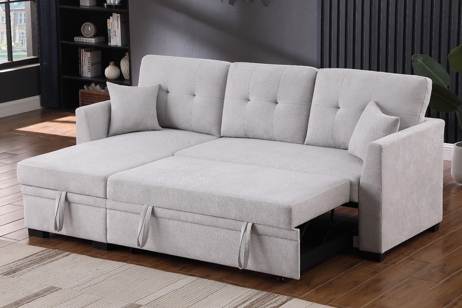 New Gray Reversible Sectional Sofa Bed, Sofabed, Sectional, Sectionals, Couch, Sofa, Sectional Sofa With Storage Chaise, Sectional Couch, Sleeper Sofa