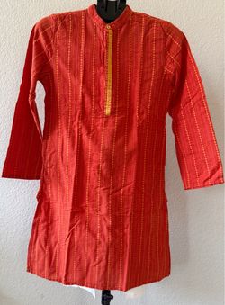 FebIndia Orange and Yellow Cotton Design Kurta with White Pajama For Boys/Kids