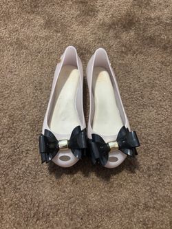 White black bow kids shoes