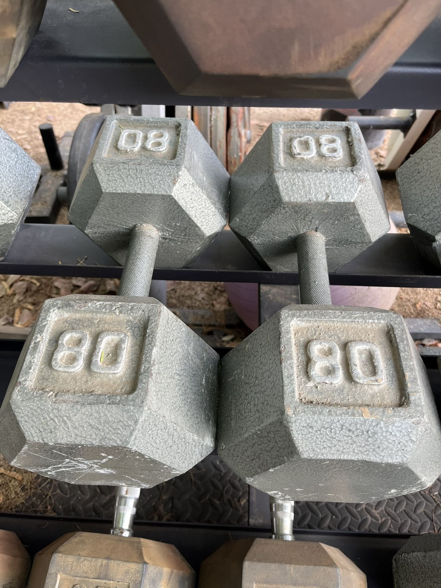 80lb Hex Iron Dumbbell Set Weights 