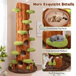 Demi Bonn 90" Cat Tree Tower with Private Indoor Cat Condos, Multifunctional Plush Cat House with Teasing Balls, Brown  