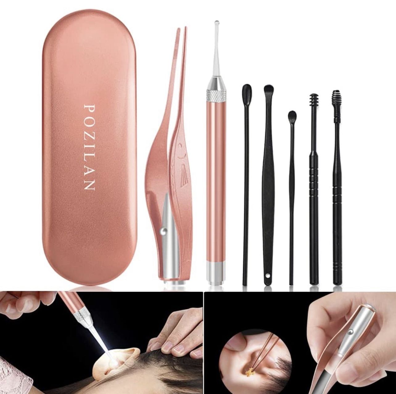 POZILAN 2 Pack Ear Wax Removal Tool with Light, Pick Cleaner Kit for ...