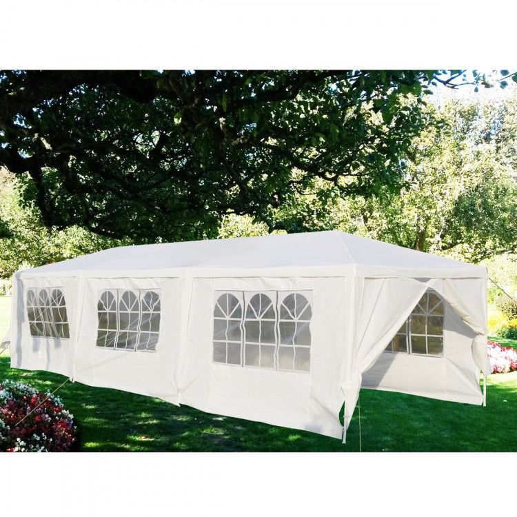 Wedding Party Gazebo 10’x30’ Outdoor Tent Backyard Events Canopy White Side Walls Zipper Ends Steel Frame Waterproof Heavy Duty