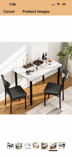 AWQM 3 Piece Dining Table Set for 2, Small Industrial Kitchen Table and 2 Chairs, Breakfast Dining Table Set, Kitchen Table Set for Dining Room, Livin
