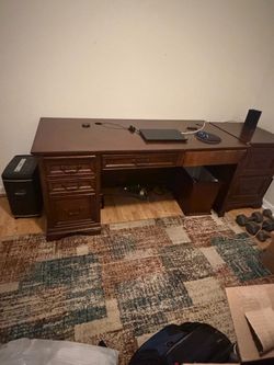 Dark Cherry Wood Executive Desk with Drawers