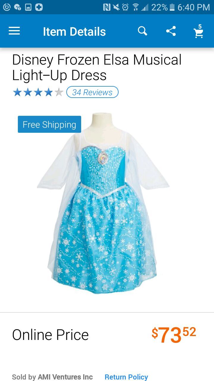 Princess Elsa light-up and music playing Halloween costume