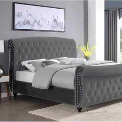 Grey Queen Size Bed - Modern Sleigh Bed - CLEARANCE SALE!!!
