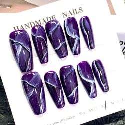 Handmade Purple-White Nail Tips