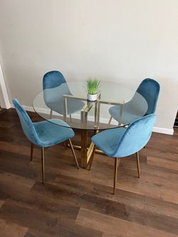New Round Glass Dining Table 47in 4 Chairs Pick Your Color